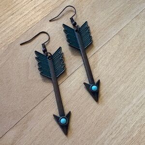Arrow Earrings with Turquoise Accents and Patina